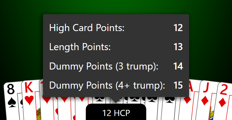 A Bridge hand evaluation popup